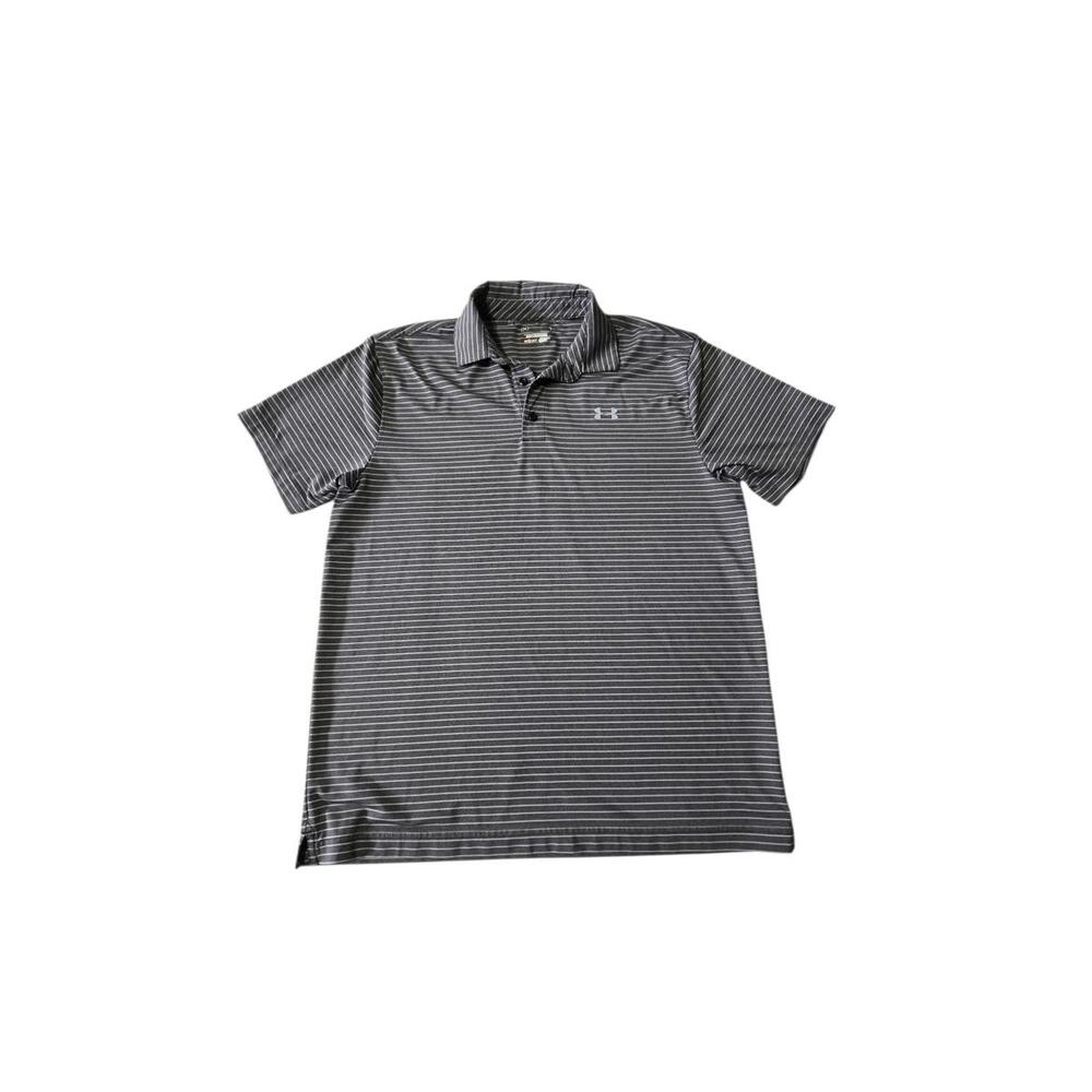 Under Armour Loose Fit Gray Striped Polo Shirt Size LG